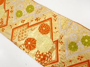 アンティーク　松皮菱に菊・梅模様織り出し袋帯（着用可）